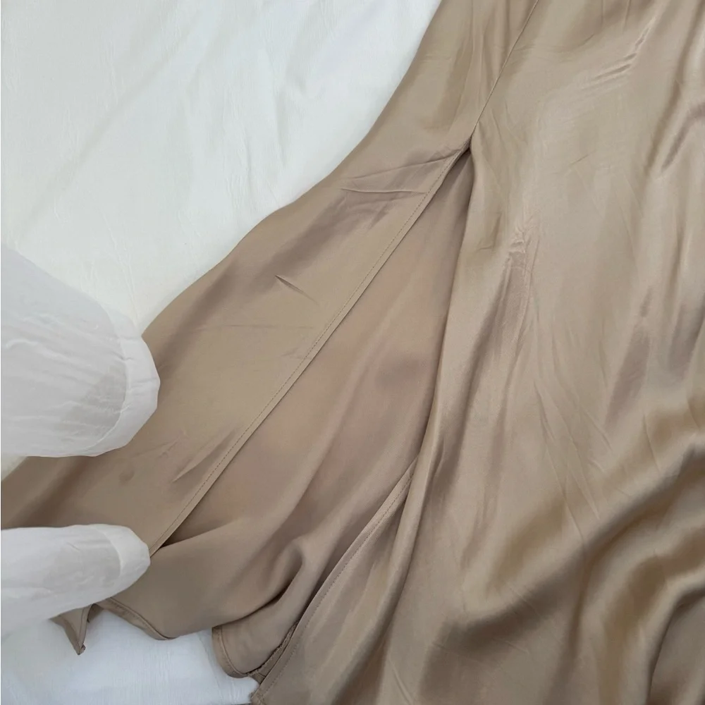 Zara Satin Slip Maxi Dress in Taupe Brown - Picture 4 of 4